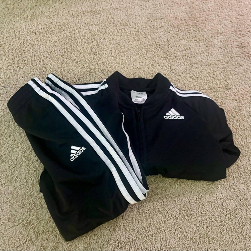 Adidas Black Tracksuit with White Stripes